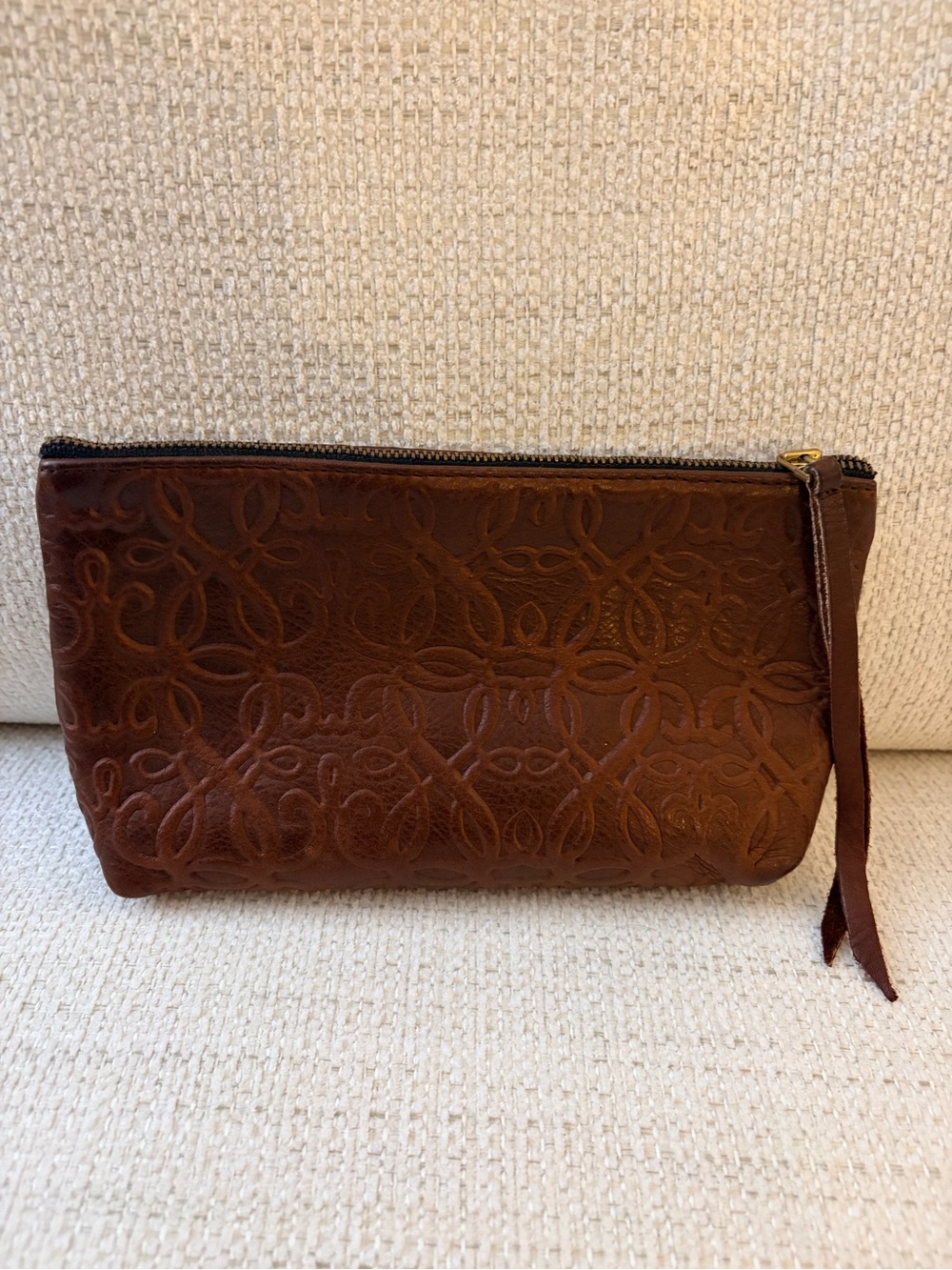 Alex and Ani Brown Embossed Leather Zip Pouch